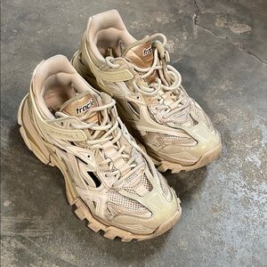 BALENCIAGA Women's Track.2 Beige Metallic Sneakers Size 8